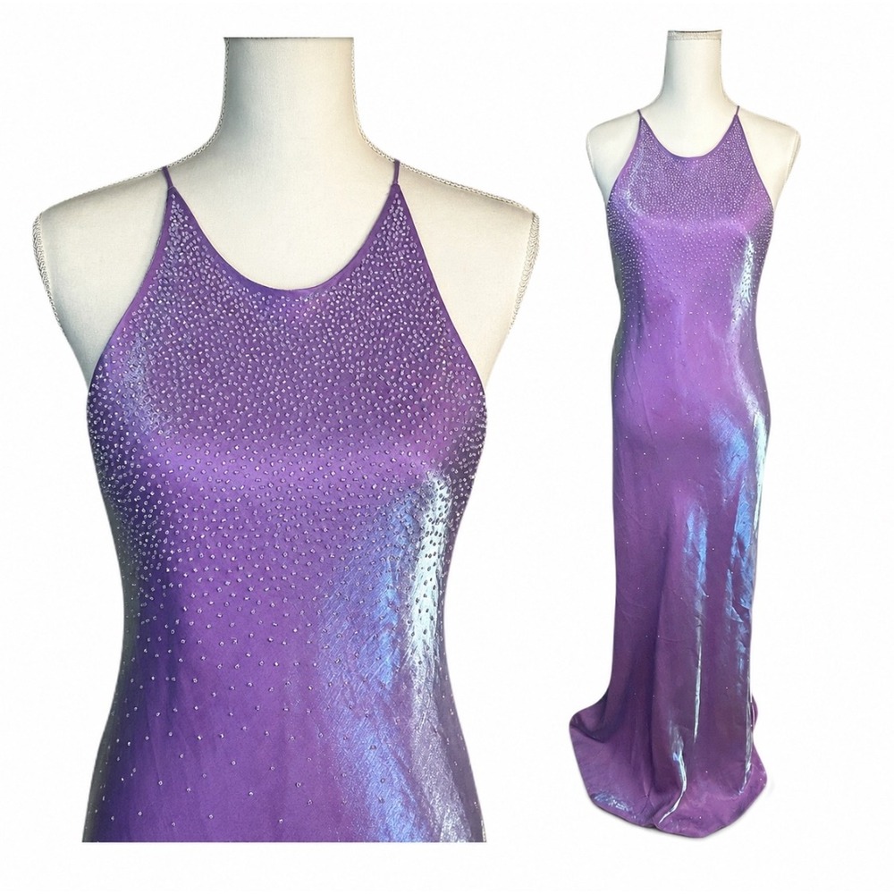 Vtg Chelsea Nites‎ Iridescent Purple Formal Gown Beaded With Shawl Size 12 Prom